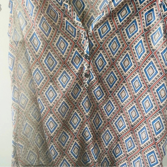 Lucky Brand Sheer Geometric Top Size Small Boho Print - Picture 3 of 6